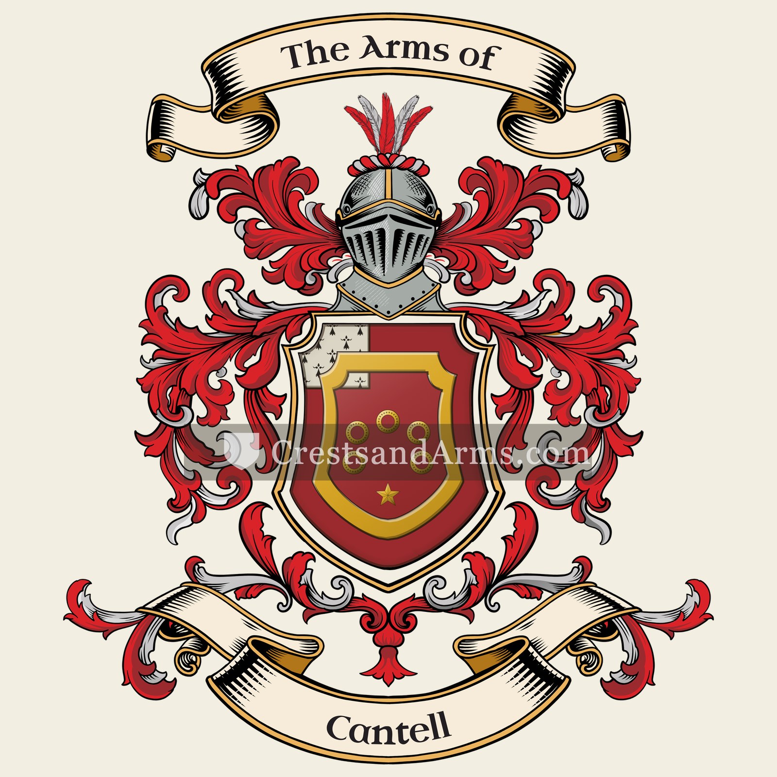 The Cantell coat of arms, drawn from the recorded blazon