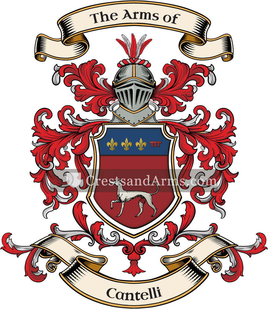 The Cantelli coat of arms, drawn from the recorded blazon