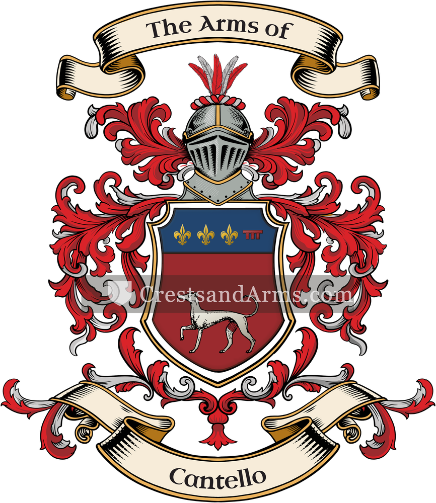 The Cantello coat of arms, drawn from the recorded blazon