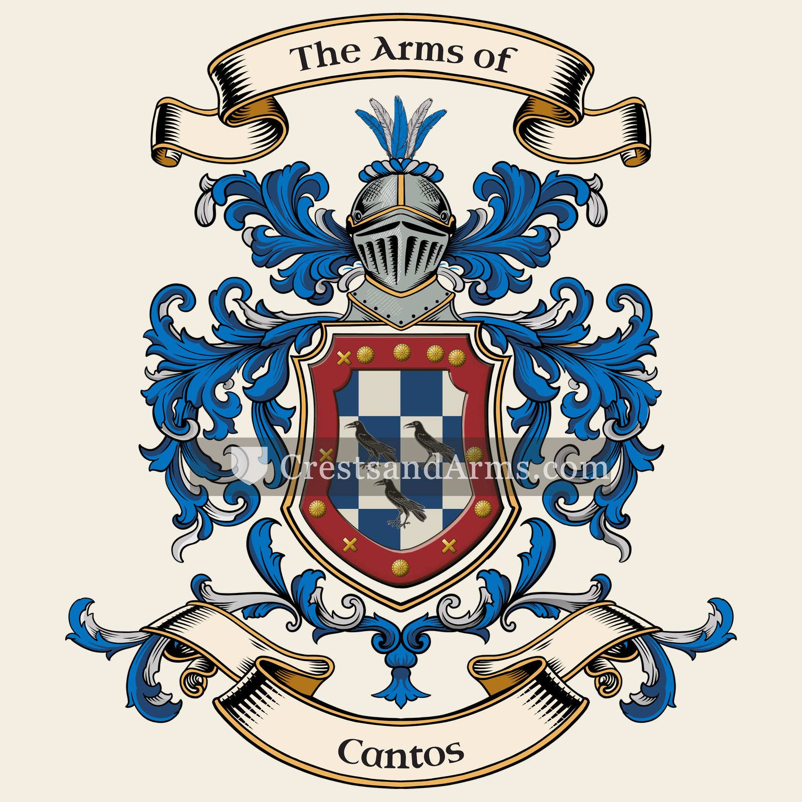The Cantos coat of arms, drawn from the recorded blazon