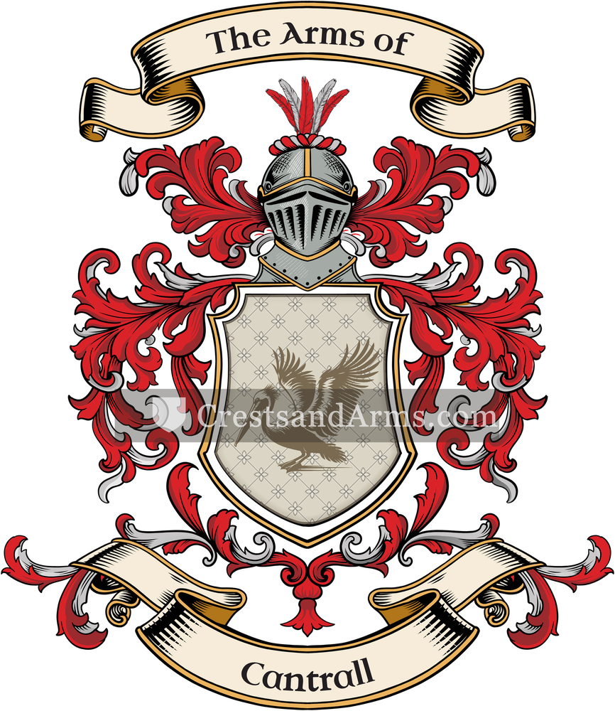 The Cantrall coat of arms, drawn from the recorded blazon