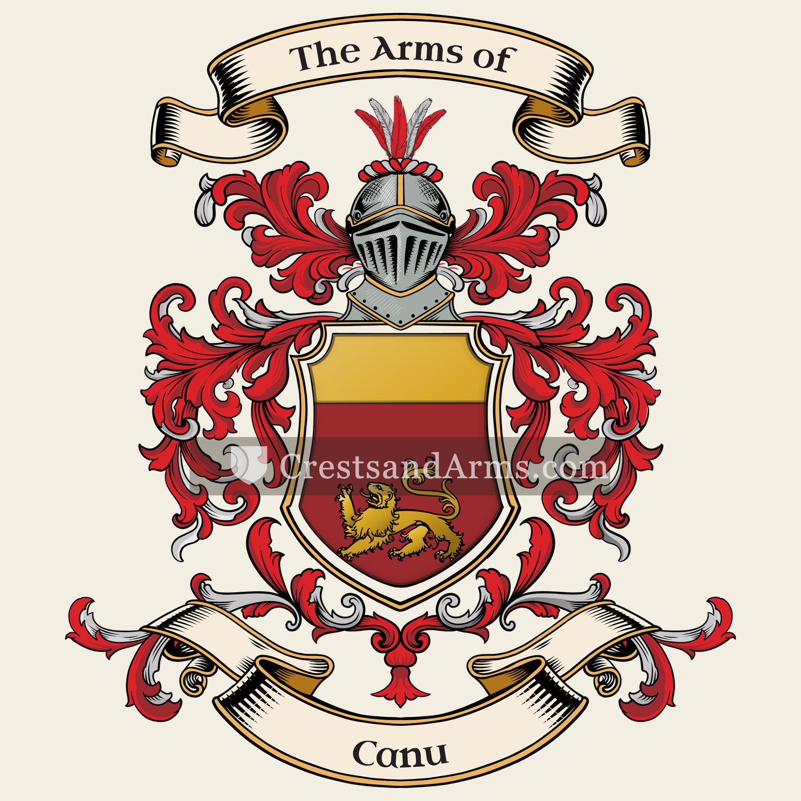 The Canu coat of arms, drawn from the recorded blazon