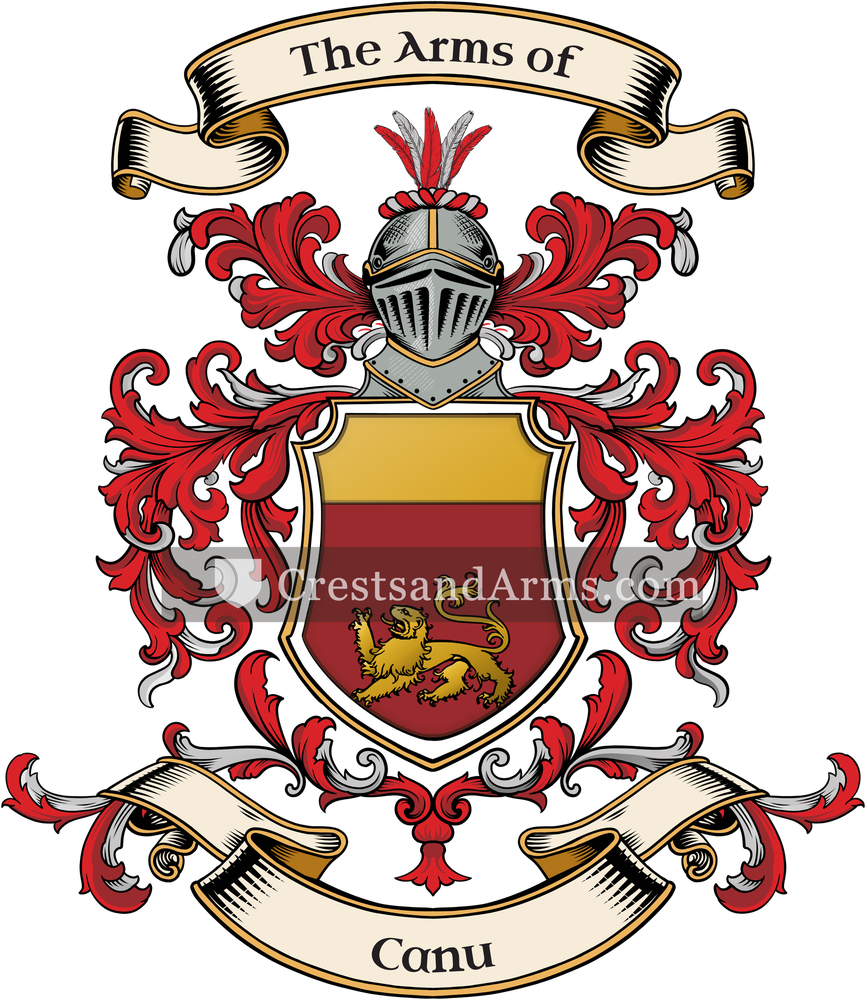 The Canu coat of arms, drawn from the recorded blazon