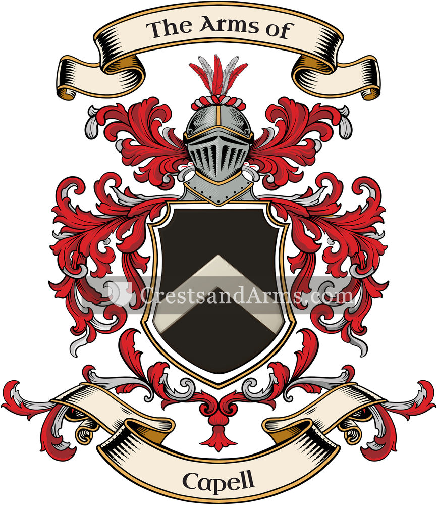The Capell coat of arms, drawn from the recorded blazon