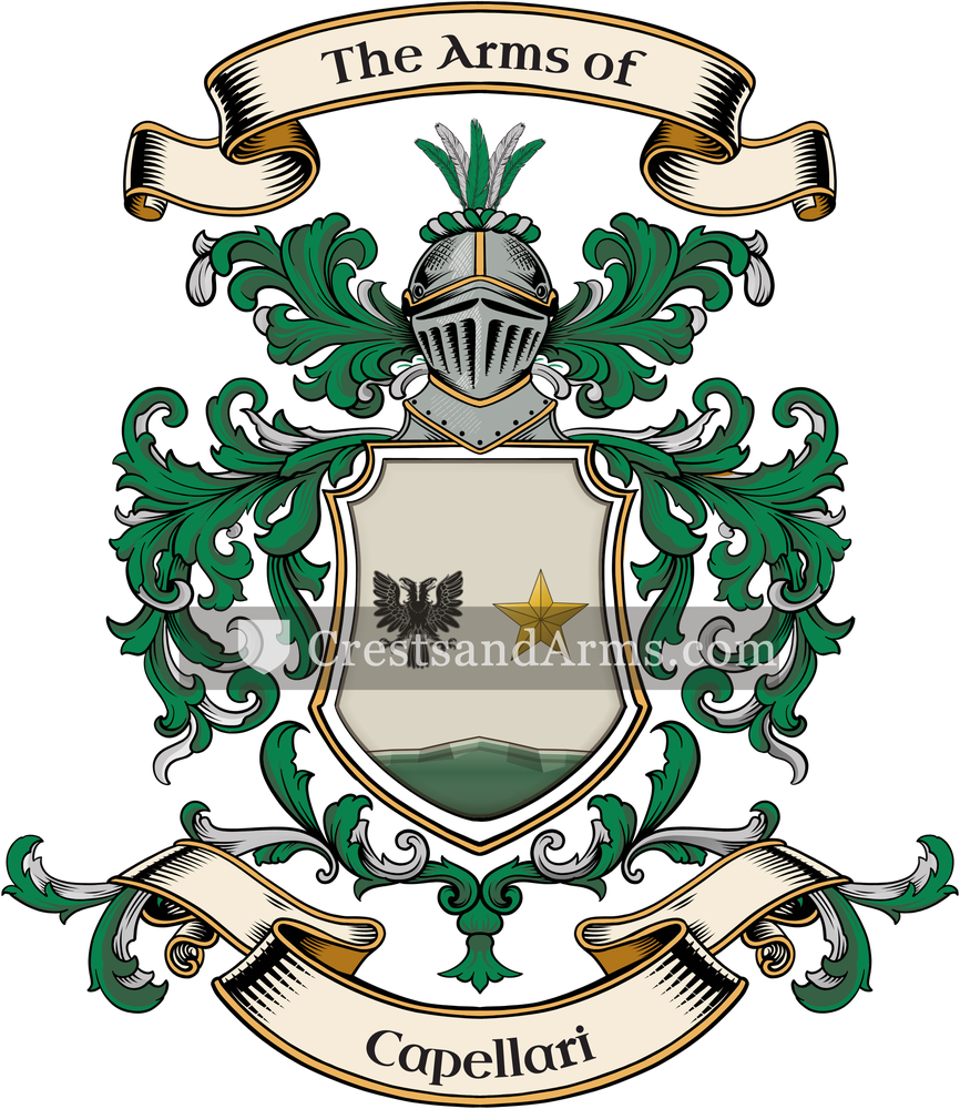 The Capellari coat of arms, drawn from the recorded blazon