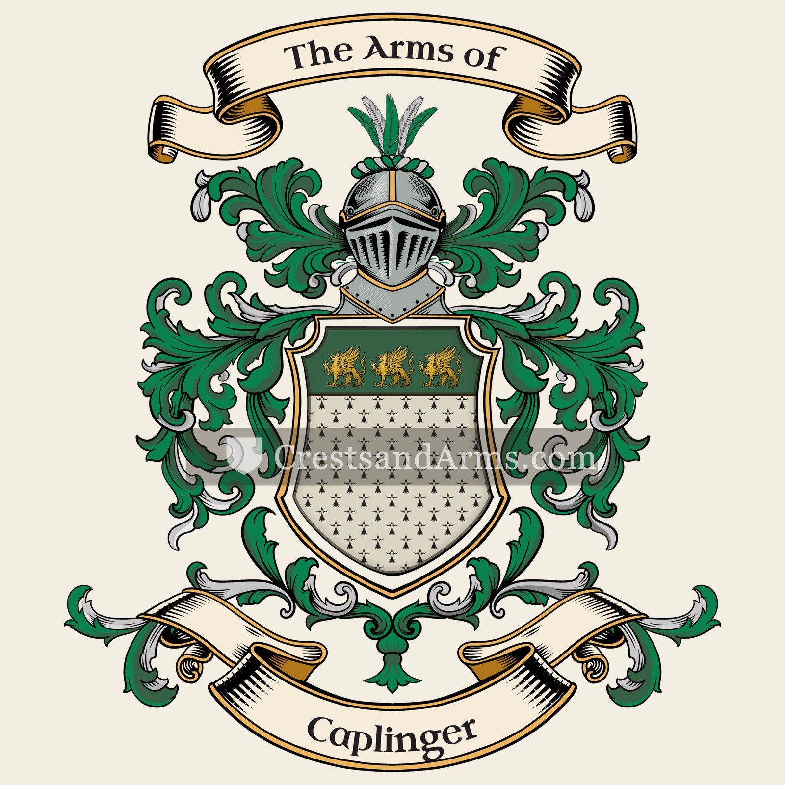 The Caplinger coat of arms, drawn from the recorded blazon