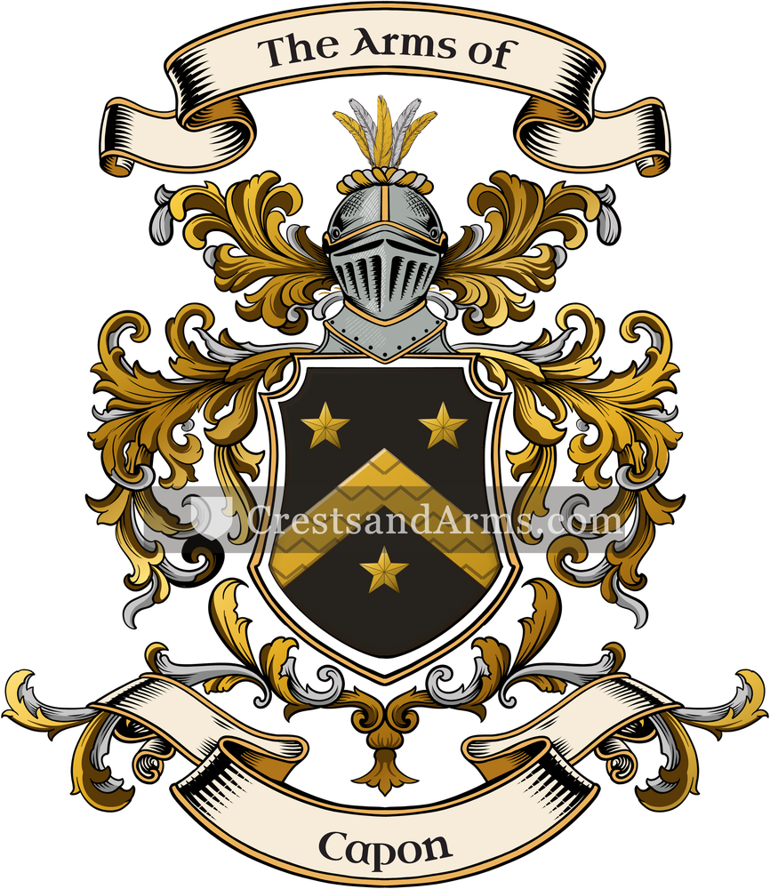 The Capon coat of arms, drawn from the recorded blazon