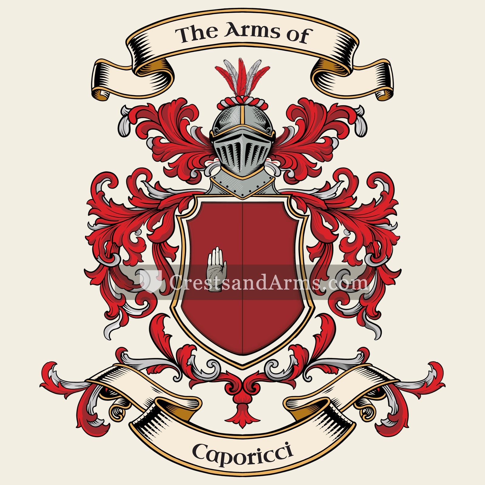 The Caporicci coat of arms, drawn from the recorded blazon