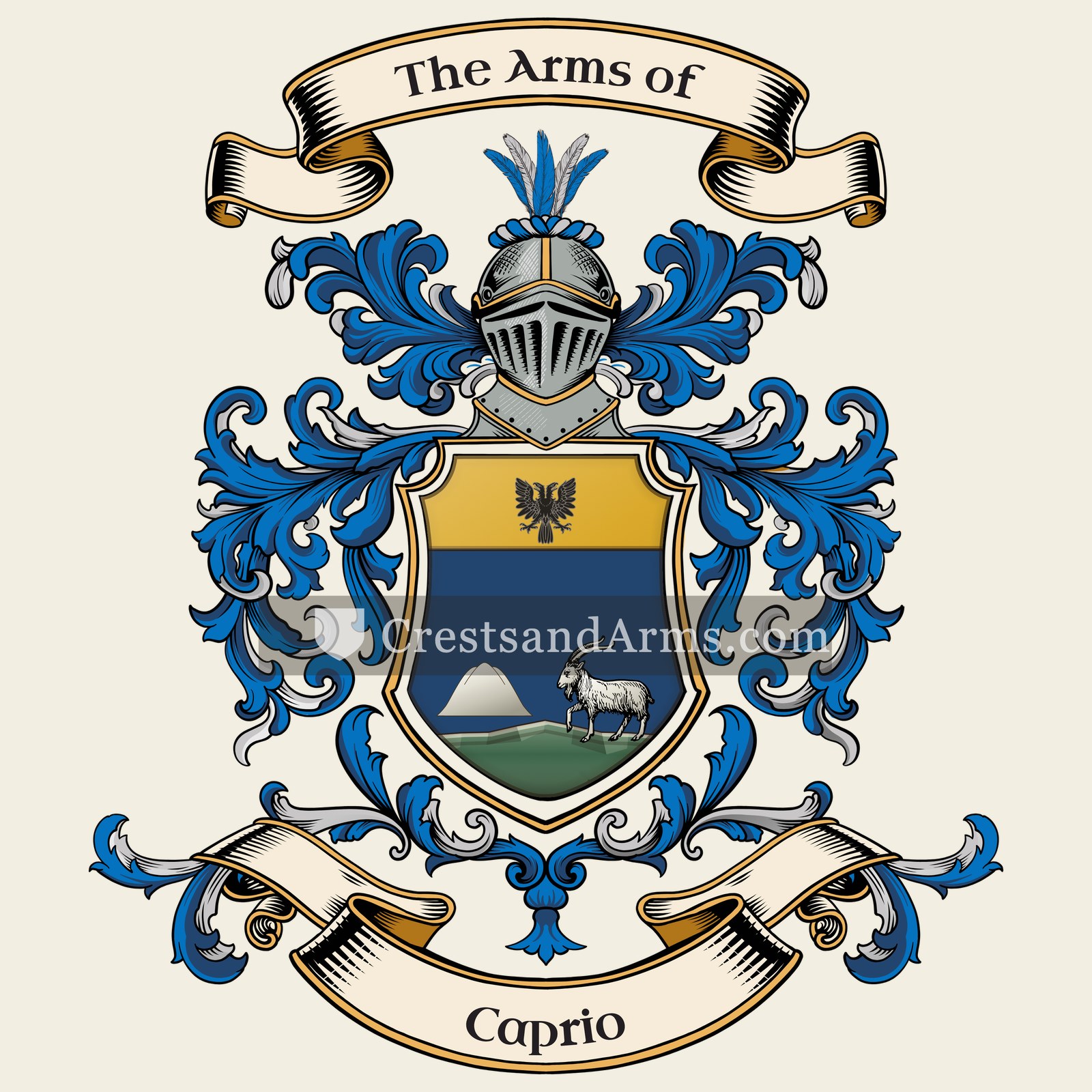 The Caprio coat of arms, drawn from the recorded blazon