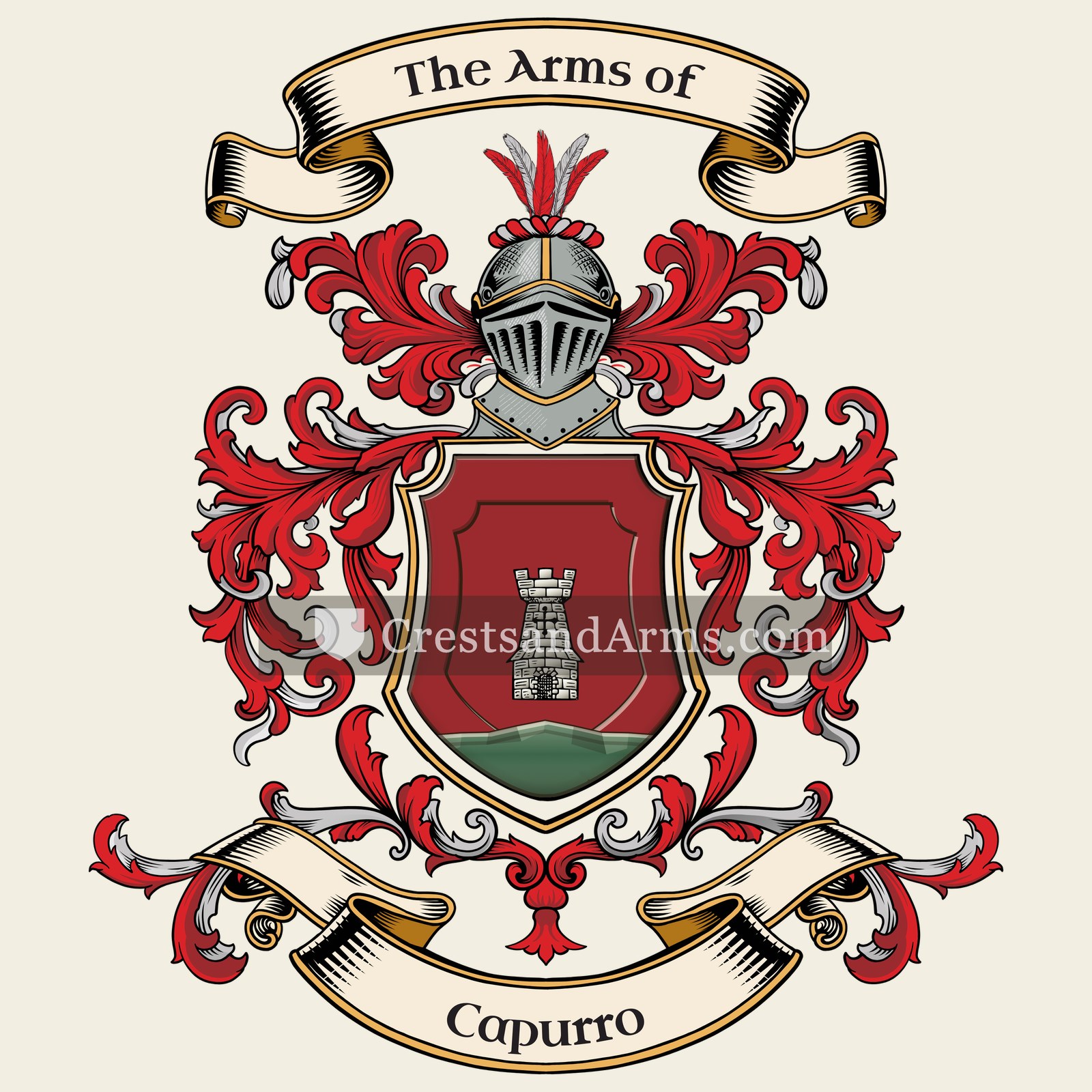 The Capurro coat of arms, drawn from the recorded blazon