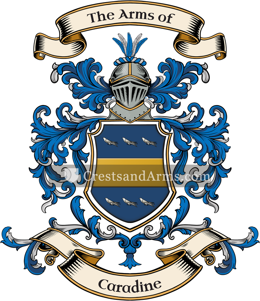 The Caradine coat of arms, drawn from the recorded blazon