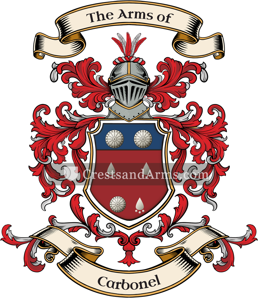 The Carbonel coat of arms, drawn from the recorded blazon