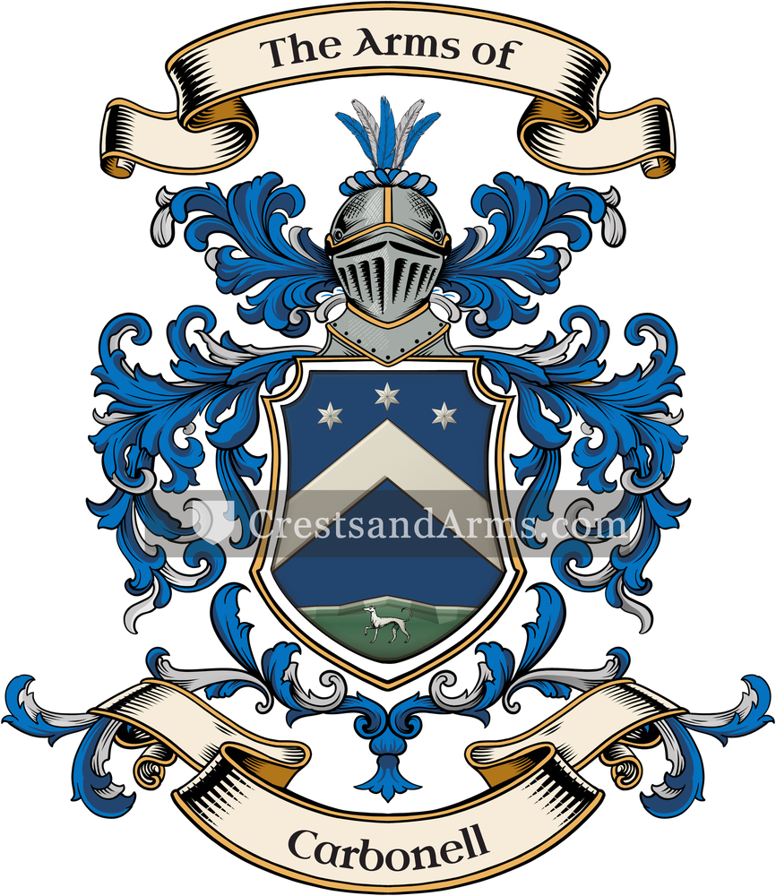The Carbonell coat of arms, drawn from the recorded blazon