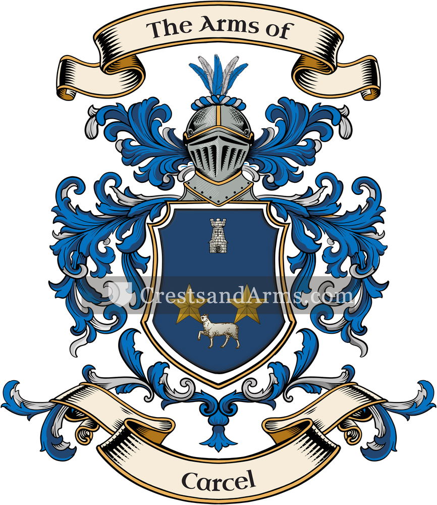 The Carcel coat of arms, drawn from the recorded blazon