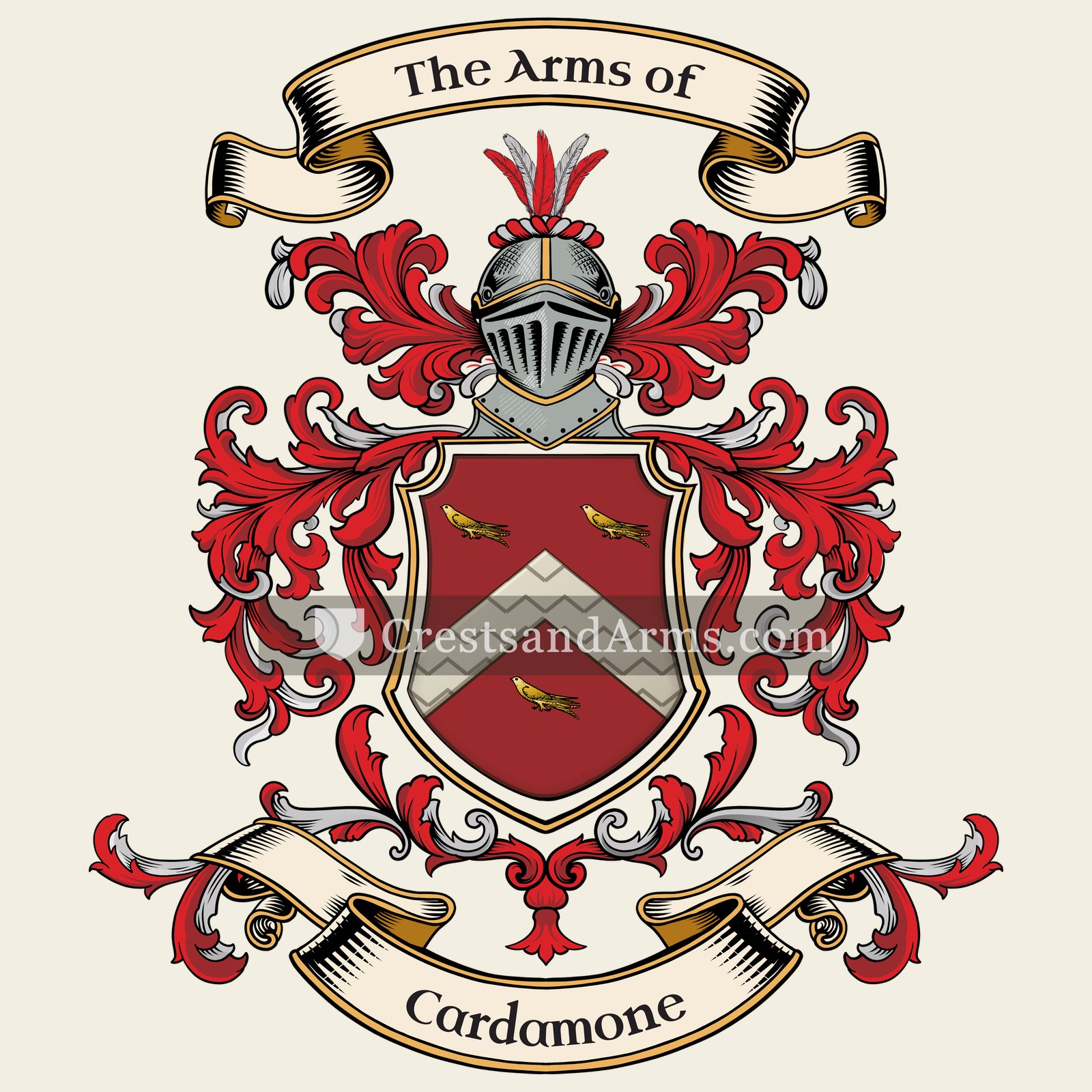 The Cardamone coat of arms, drawn from the recorded blazon
