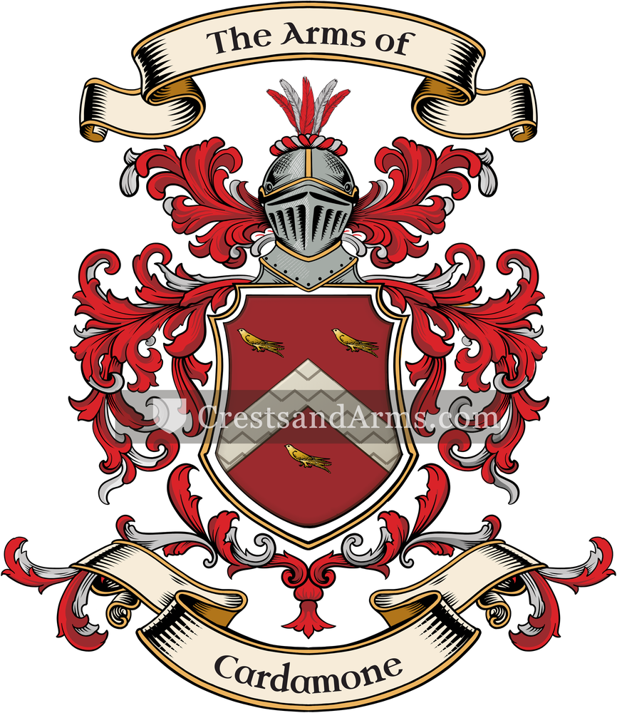The Cardamone coat of arms, drawn from the recorded blazon