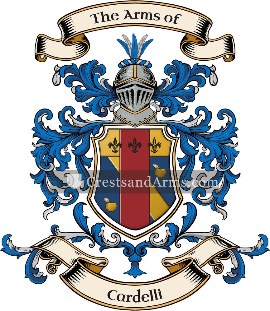 The Cardelli coat of arms, drawn from the recorded blazon