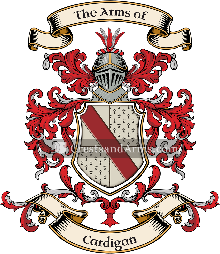 The Cardigan coat of arms, drawn from the recorded blazon