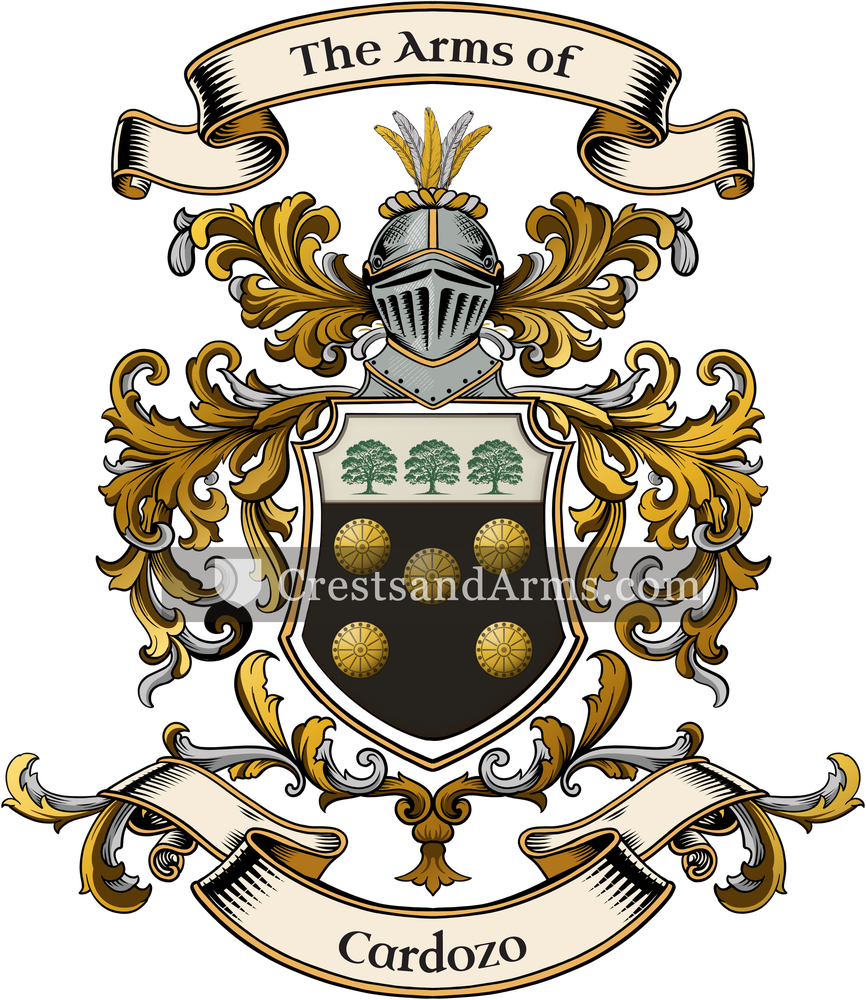 The Cardozo coat of arms, drawn from the recorded blazon