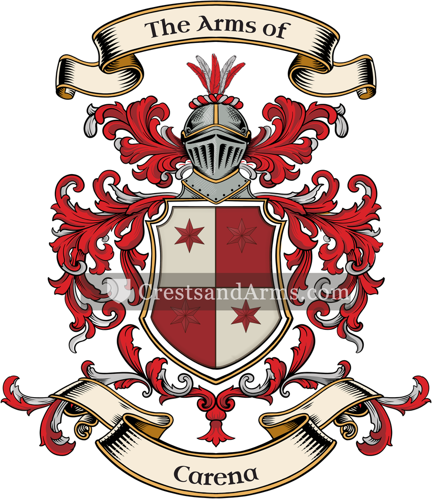 The Carena coat of arms, drawn from the recorded blazon
