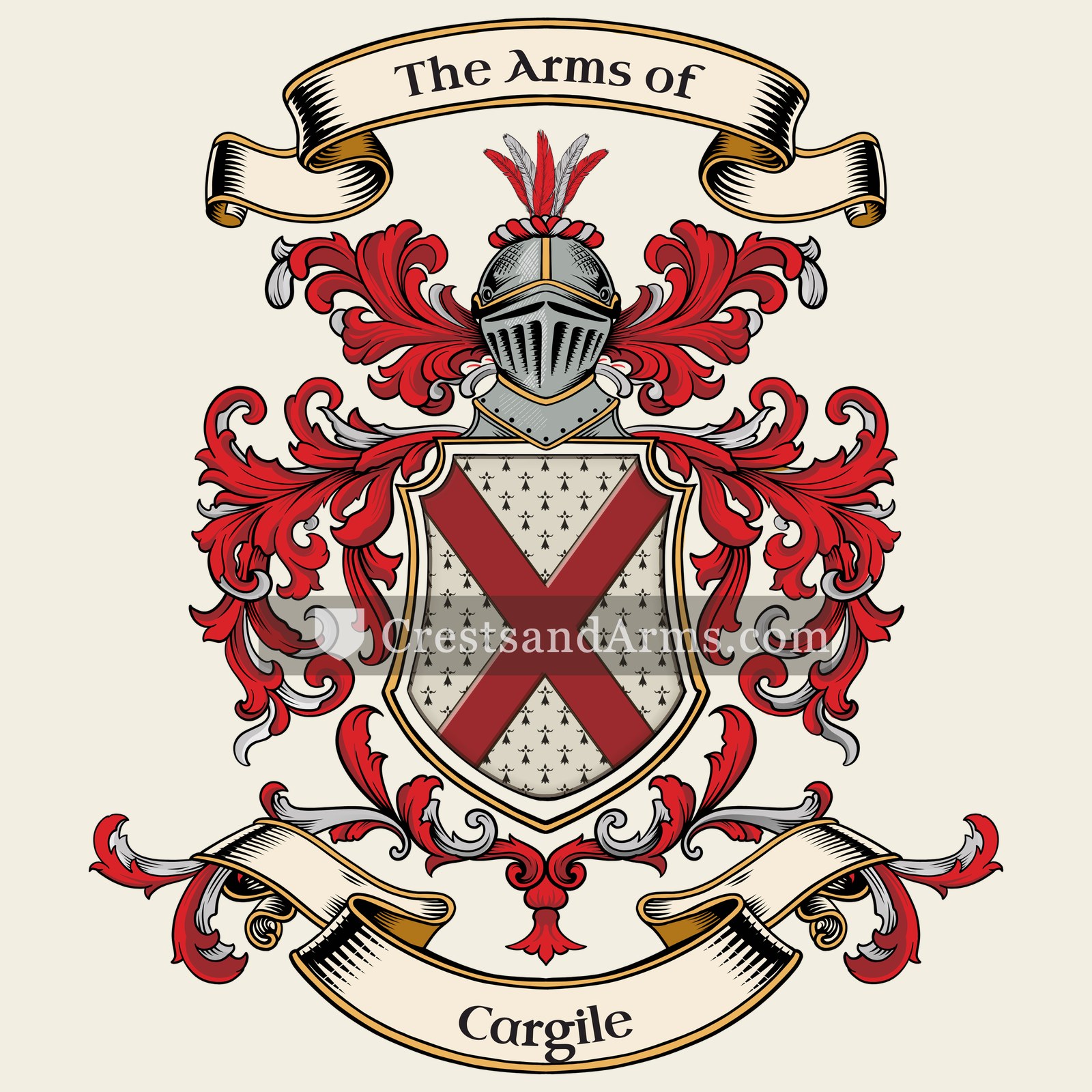 The Cargile coat of arms, drawn from the recorded blazon