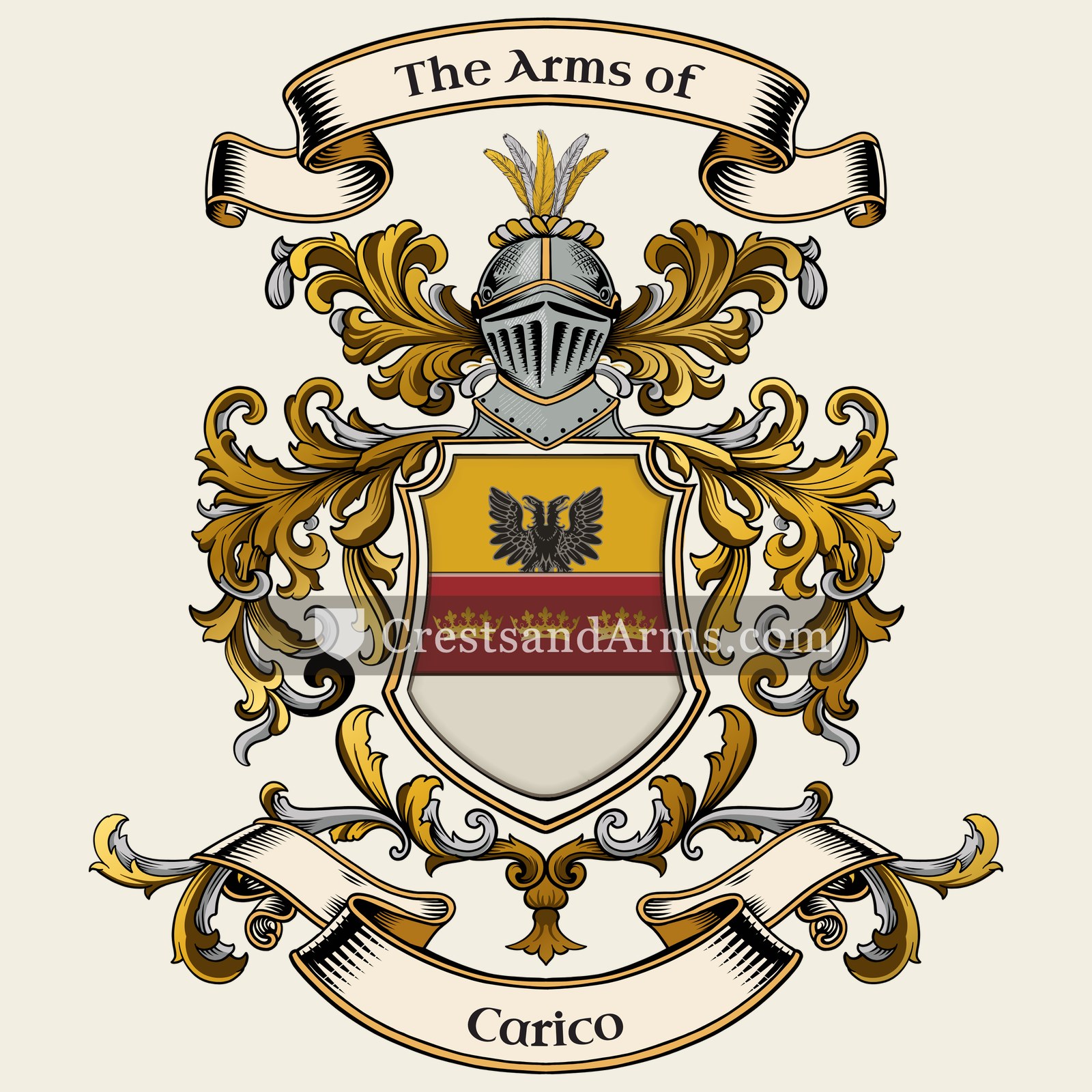 The Carico coat of arms, drawn from the recorded blazon