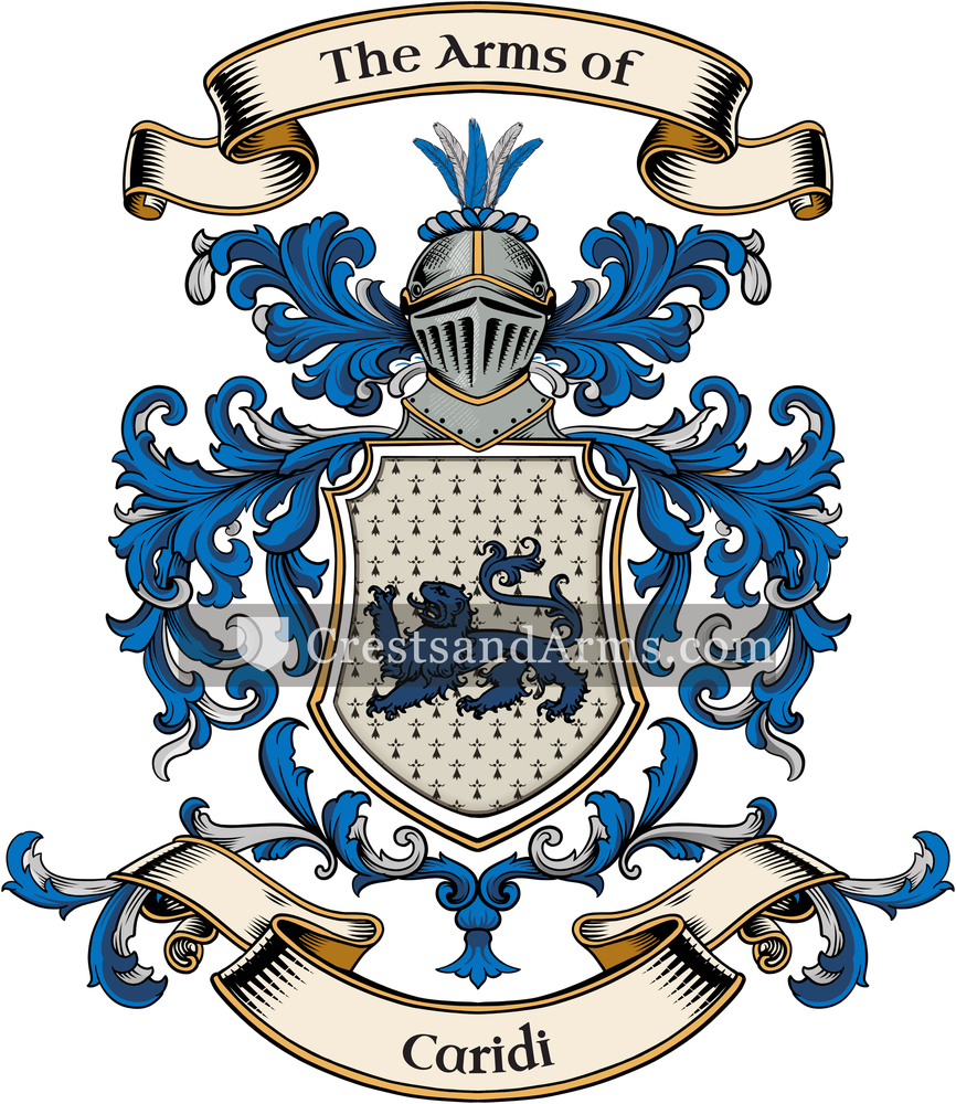 The Caridi coat of arms, drawn from the recorded blazon