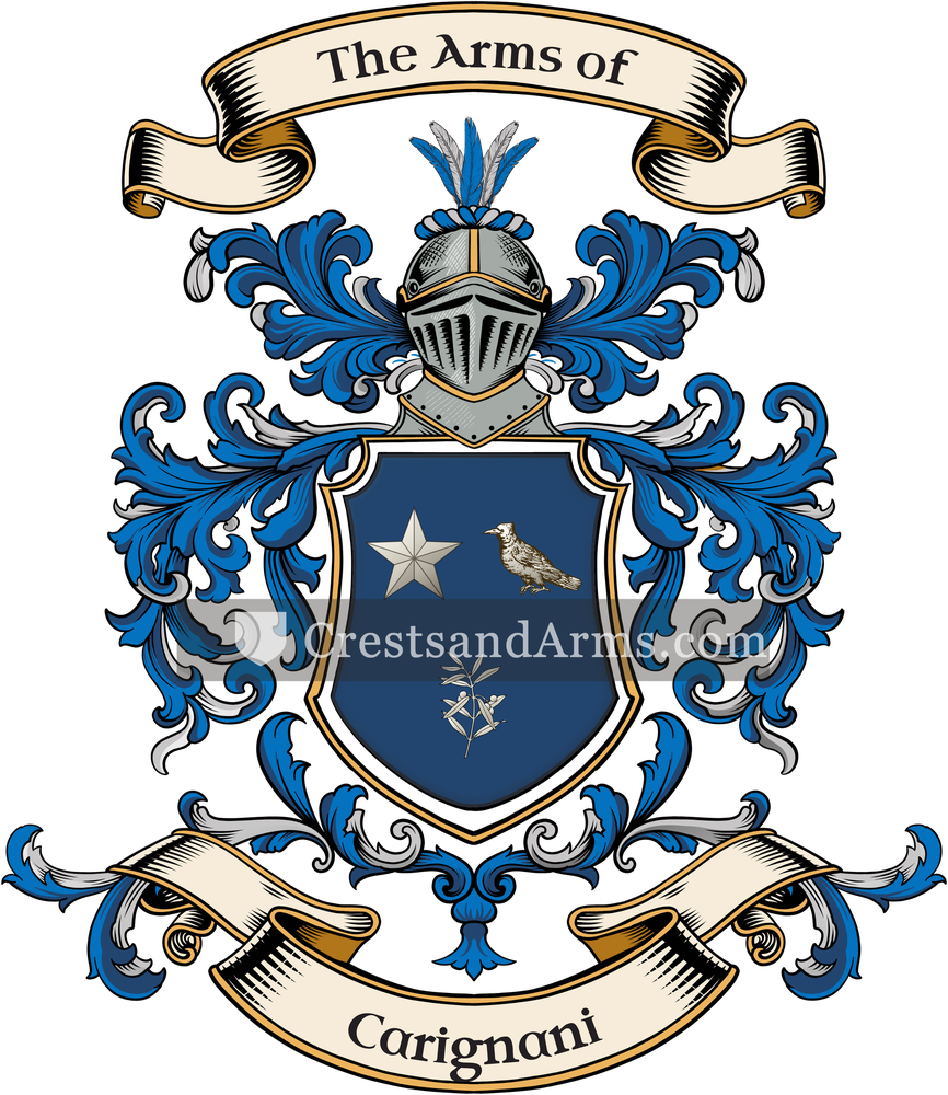 The Carignani coat of arms, drawn from the recorded blazon