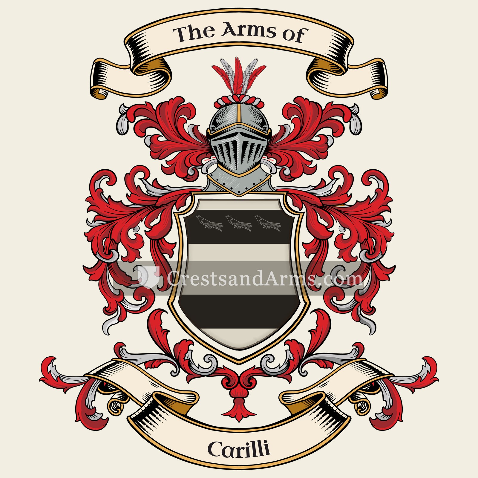The Carilli coat of arms, drawn from the recorded blazon