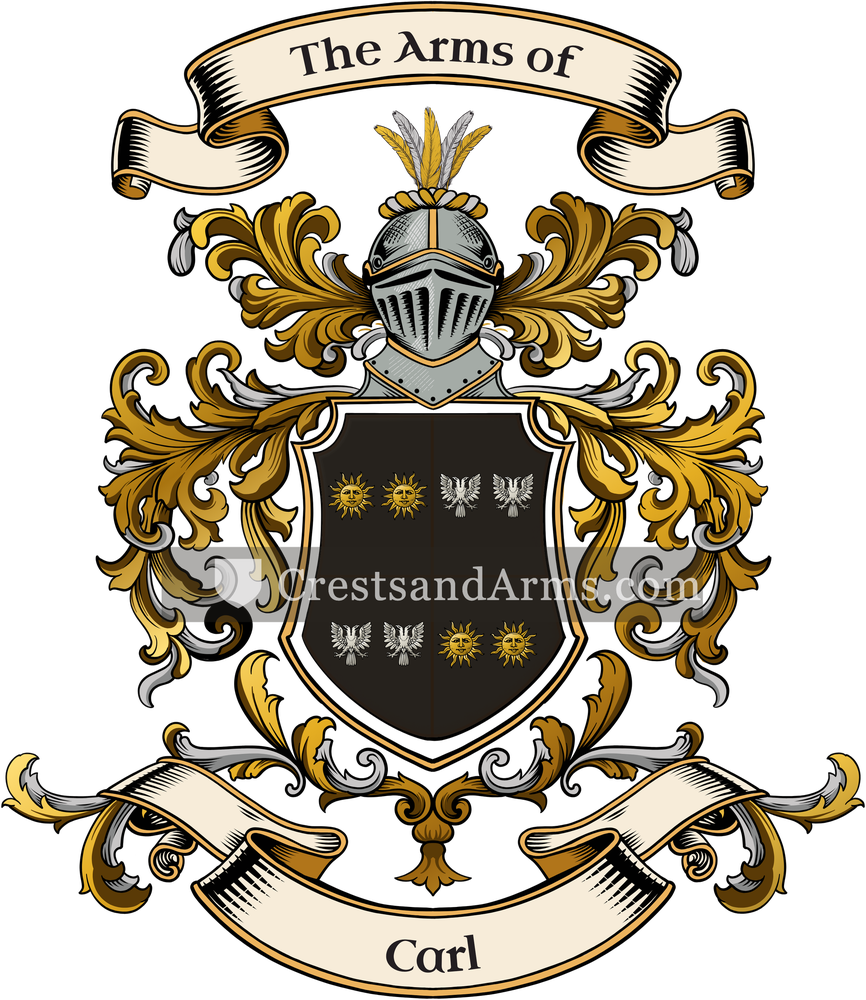 The Carl coat of arms, drawn from the recorded blazon