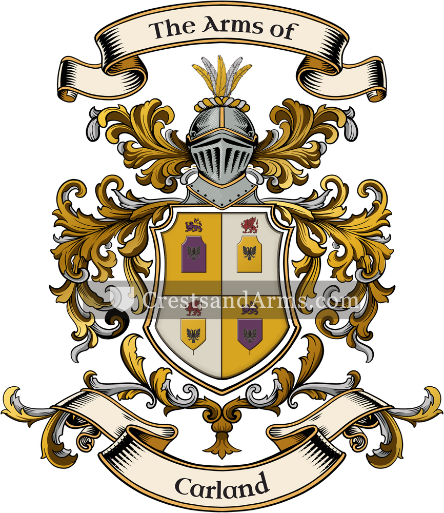 The Carland coat of arms, drawn from the recorded blazon