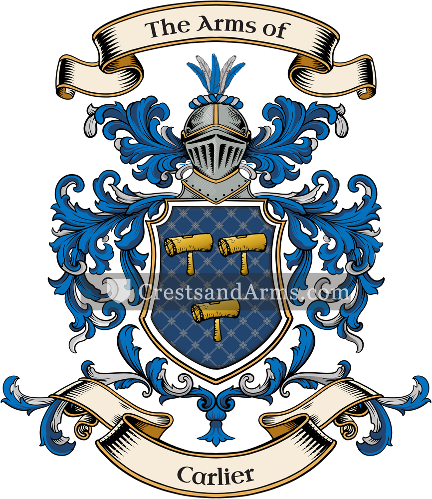 The Carlier coat of arms, drawn from the recorded blazon