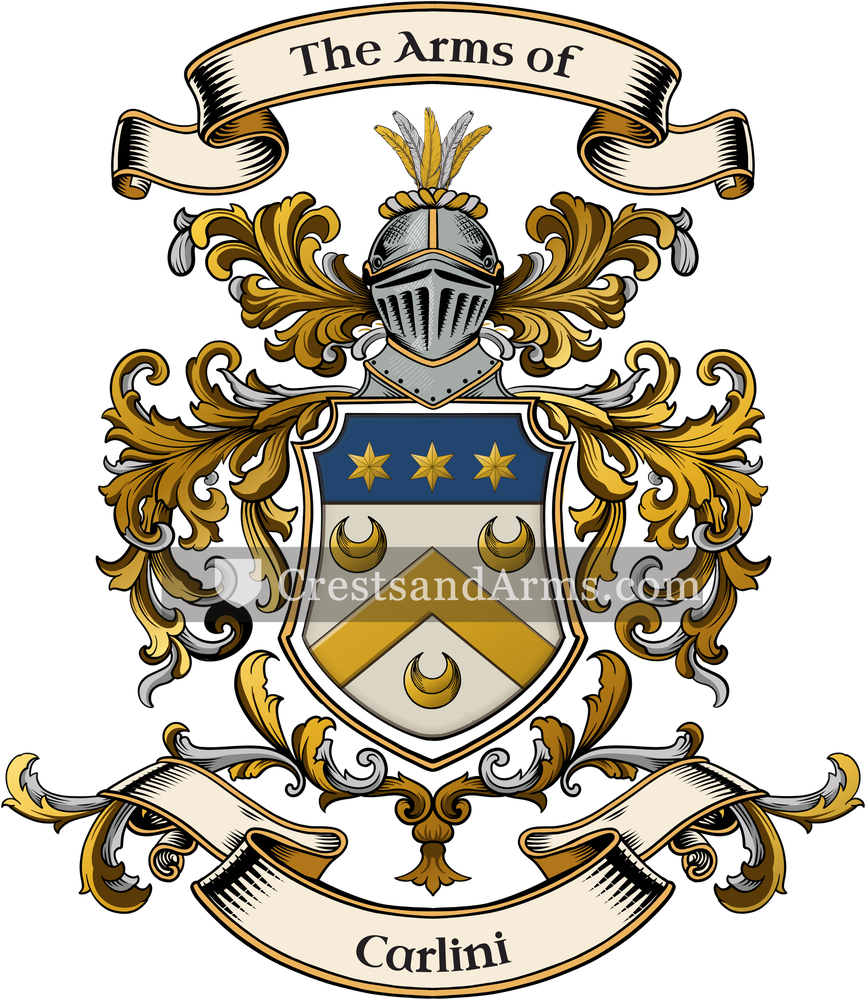 The Carlini coat of arms, drawn from the recorded blazon