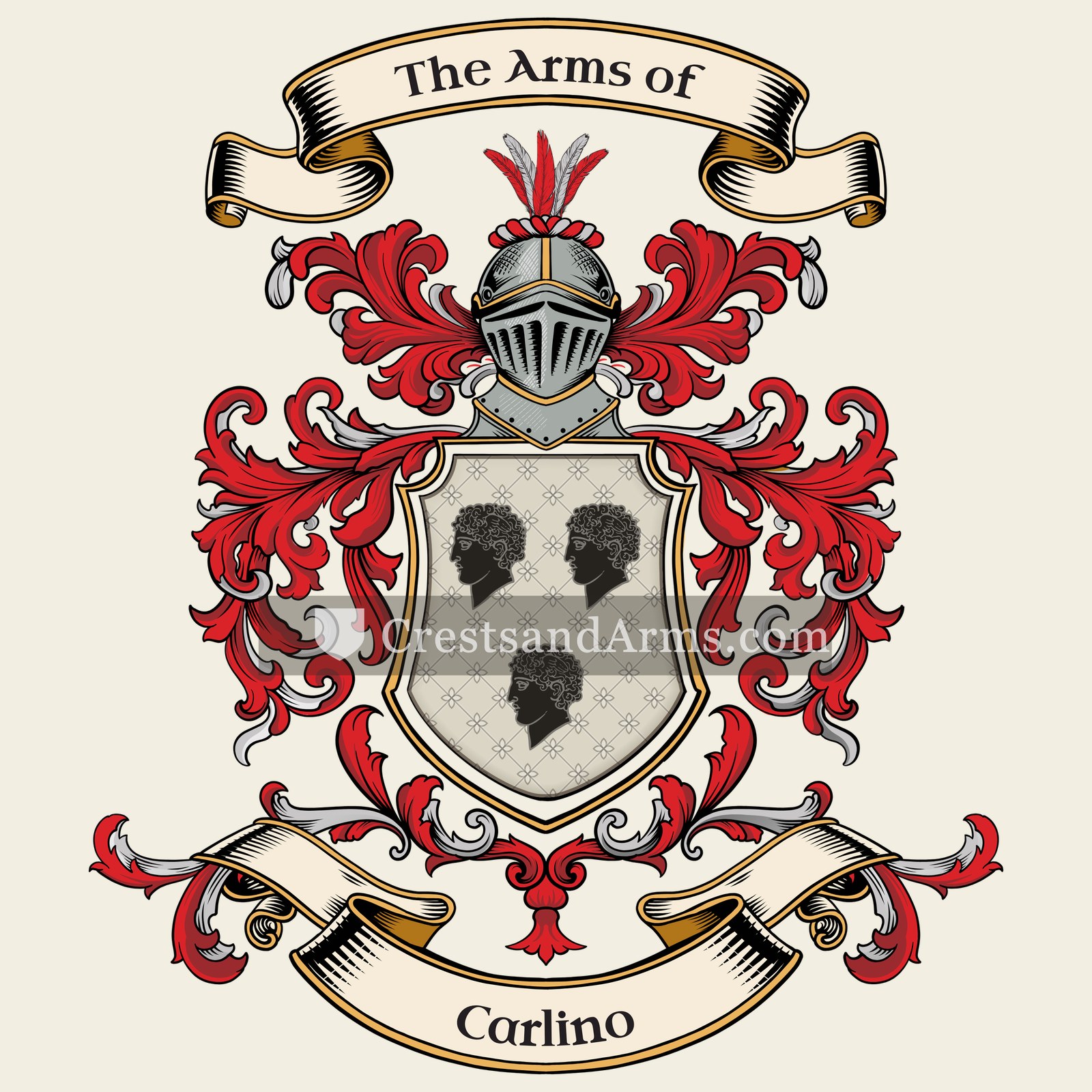 The Carlino coat of arms, drawn from the recorded blazon