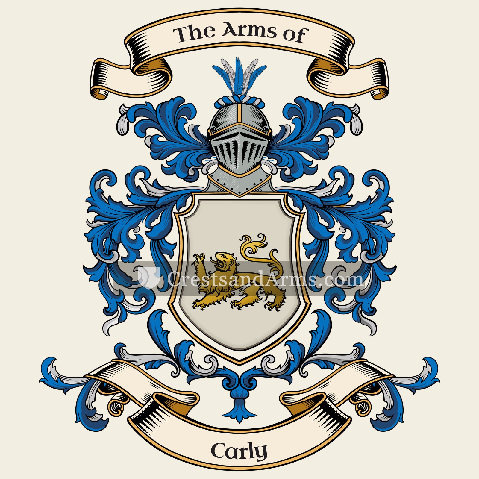 The Carly coat of arms, drawn from the recorded blazon