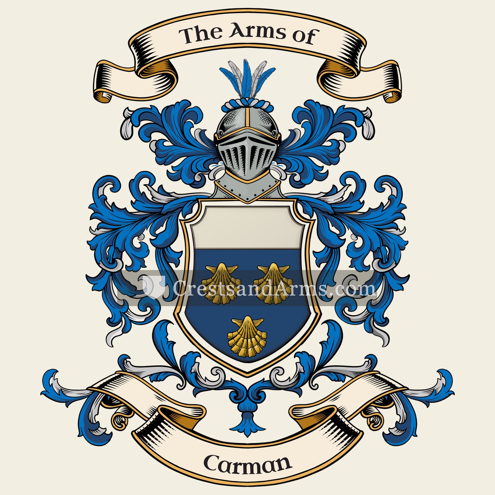 The Carman coat of arms, drawn from the recorded blazon