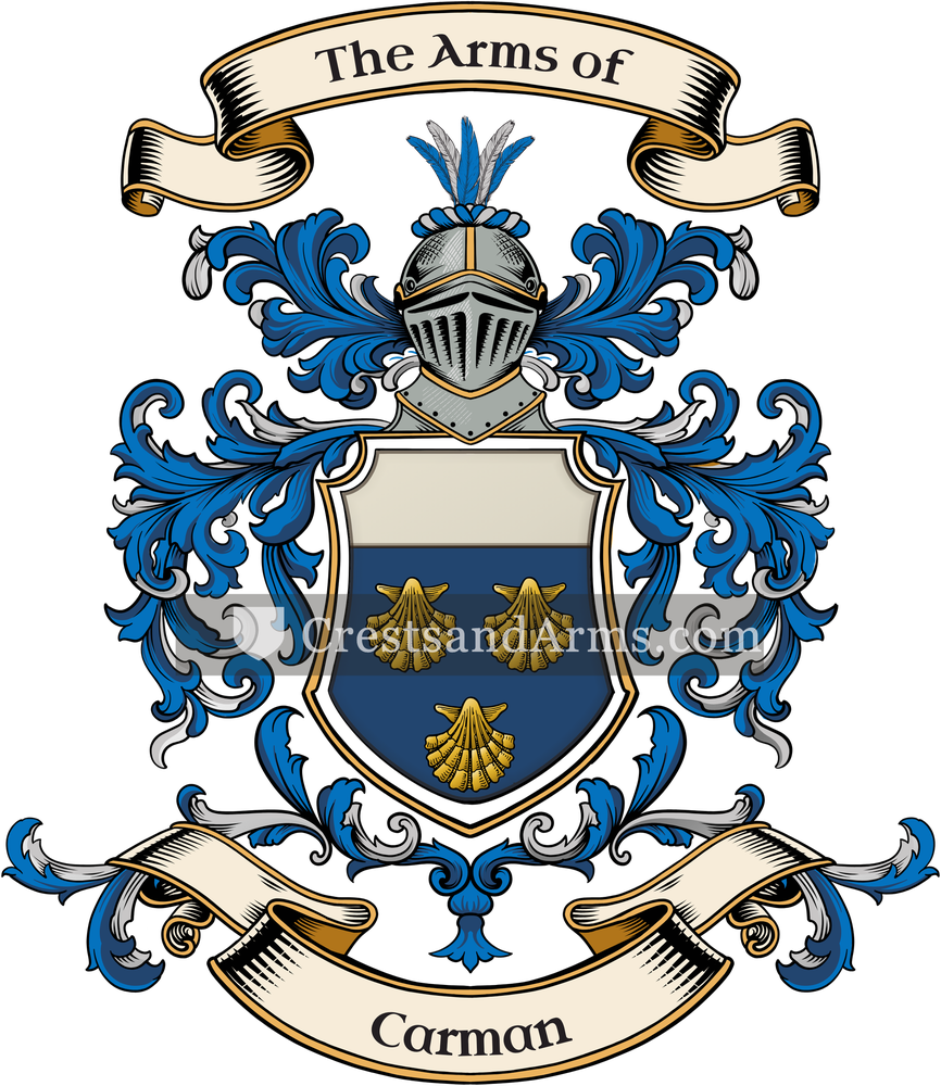 The Carman coat of arms, drawn from the recorded blazon