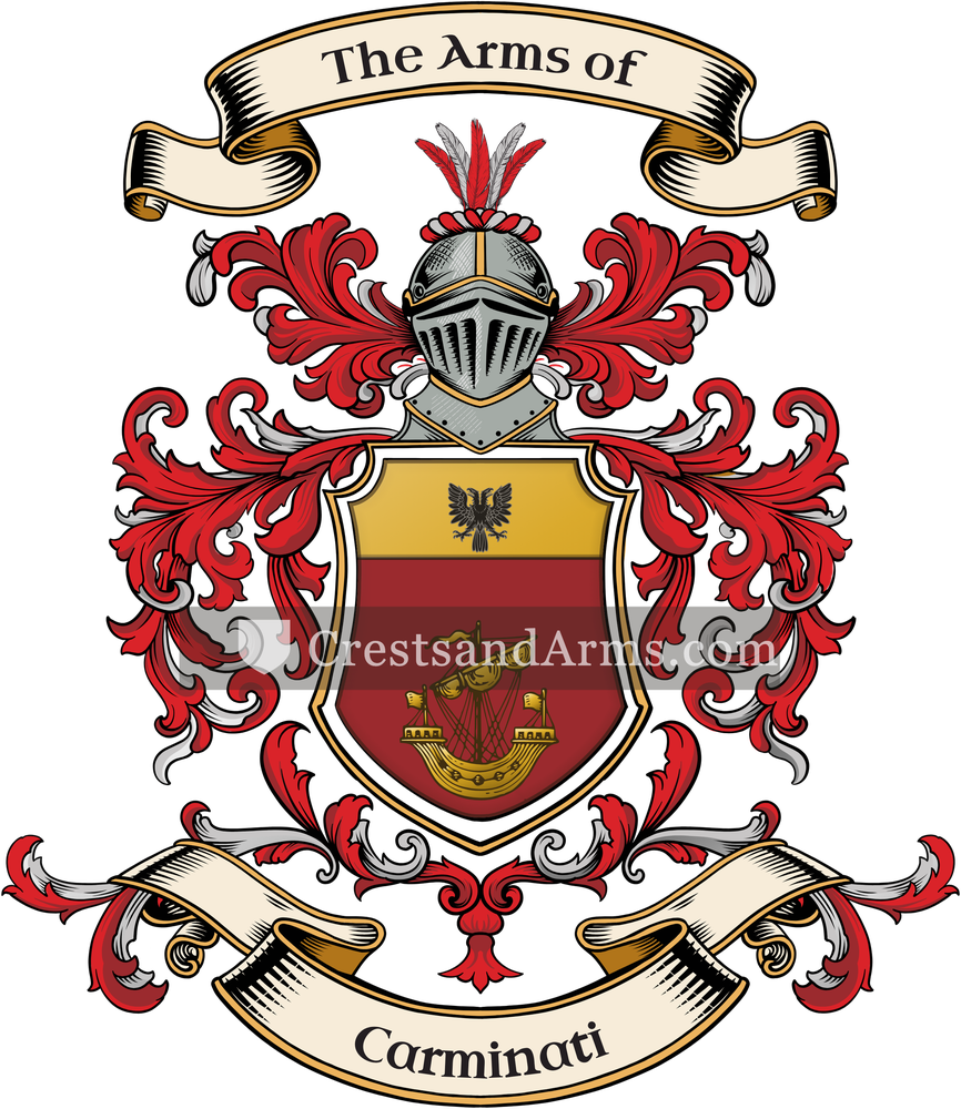 The Carminati coat of arms, drawn from the recorded blazon