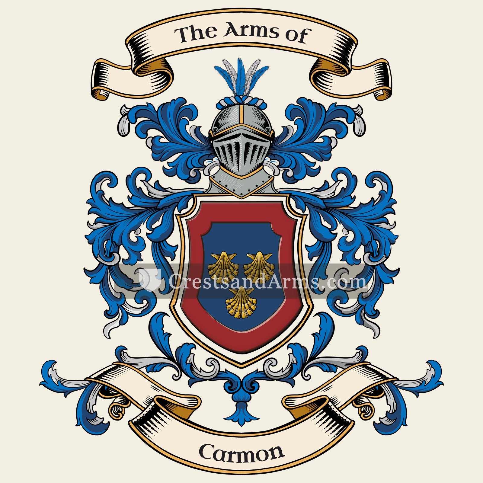 The Carmon coat of arms, drawn from the recorded blazon