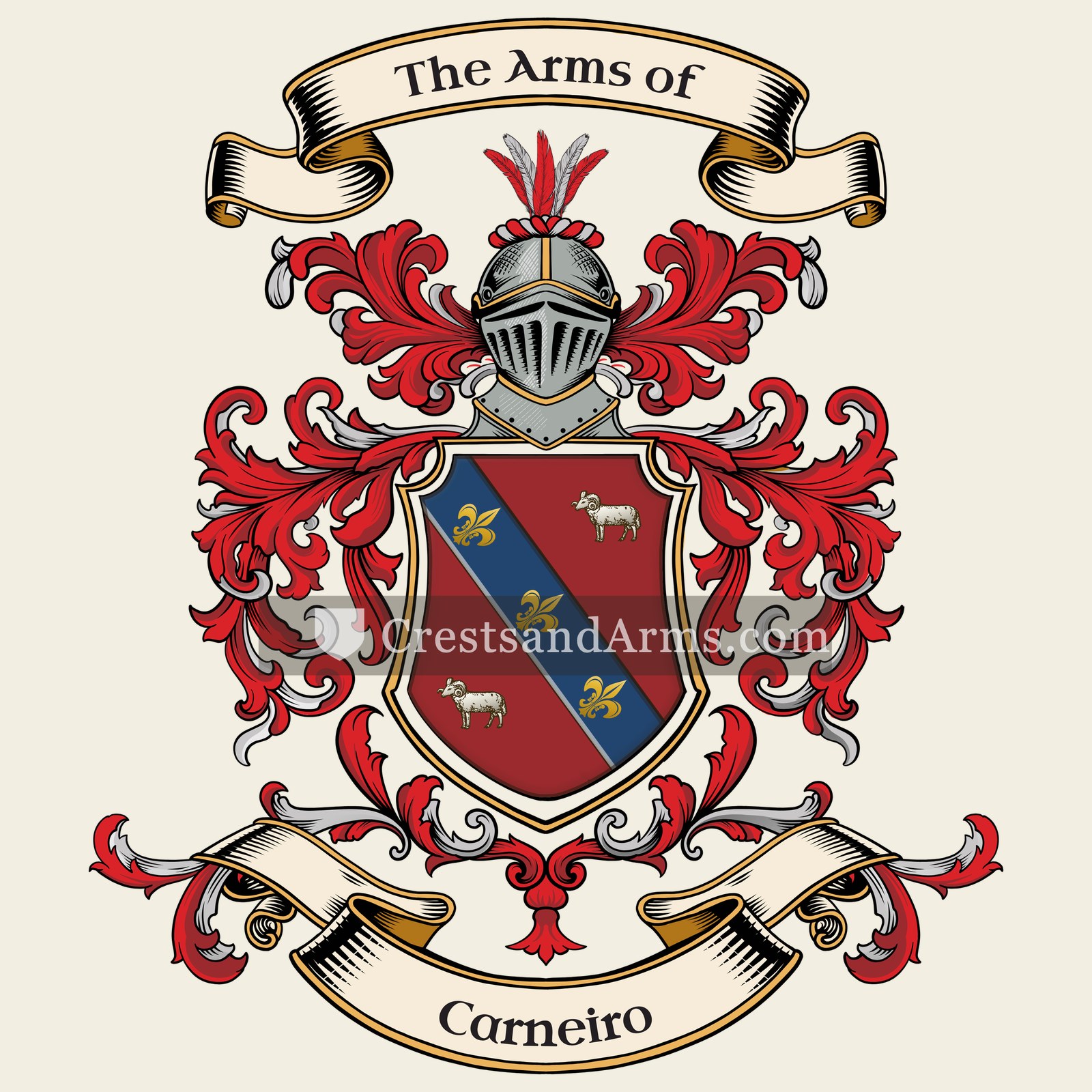 The Carneiro coat of arms, drawn from the recorded blazon