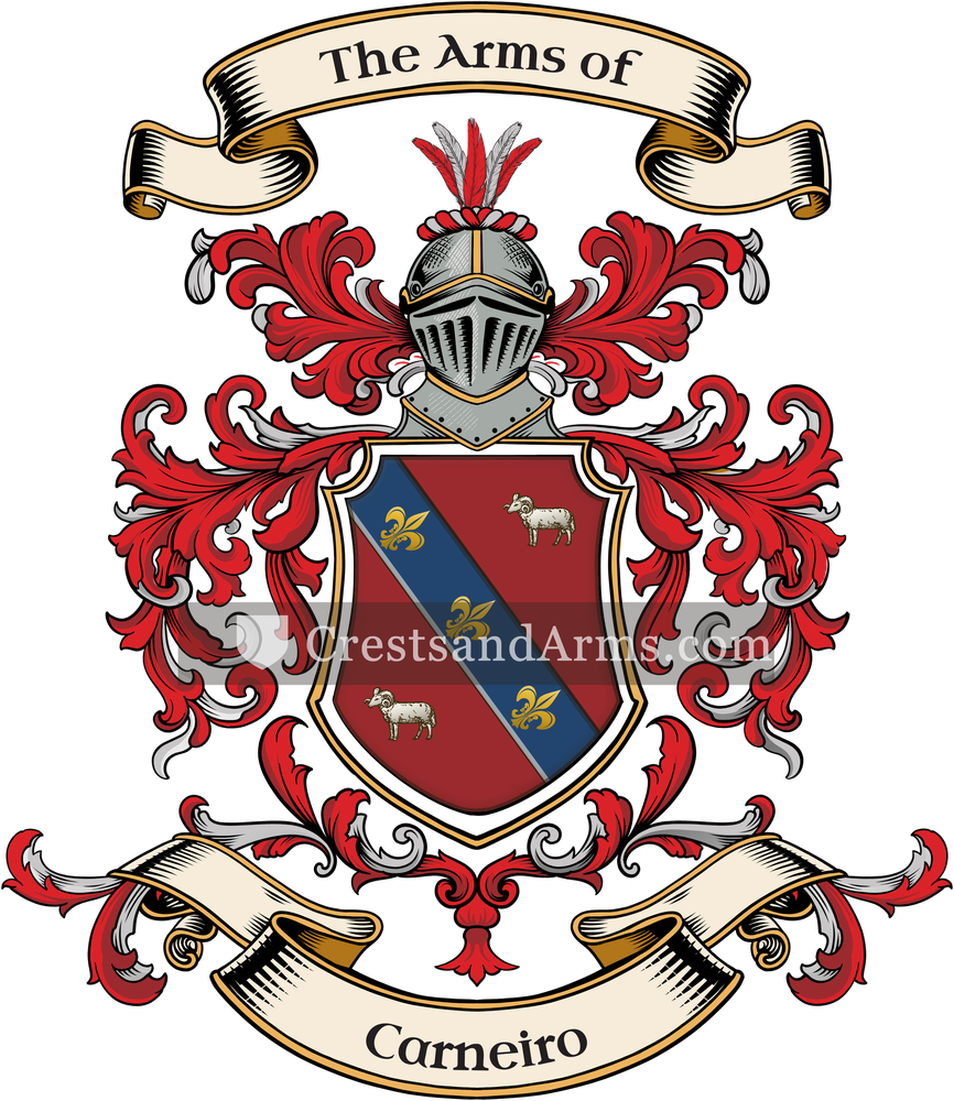 The Carneiro coat of arms, drawn from the recorded blazon