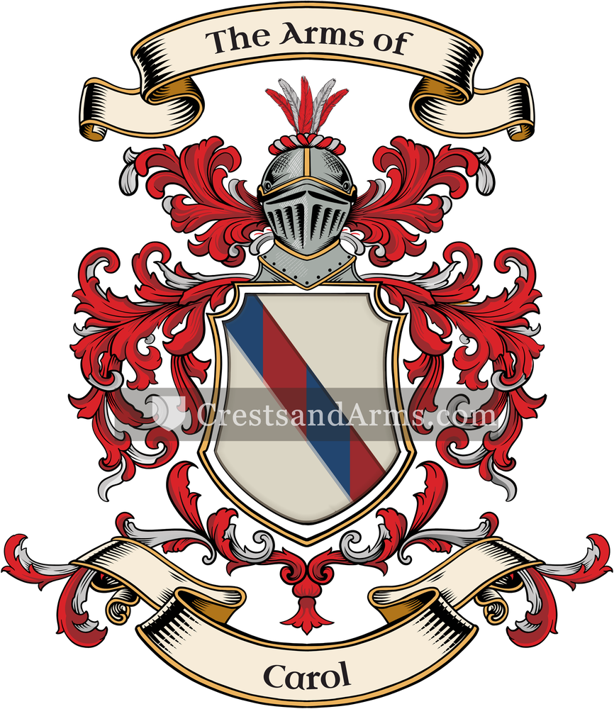The Carol coat of arms, drawn from the recorded blazon
