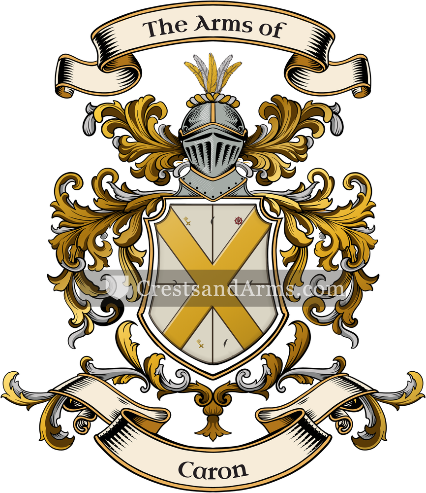 The Caron coat of arms, drawn from the recorded blazon