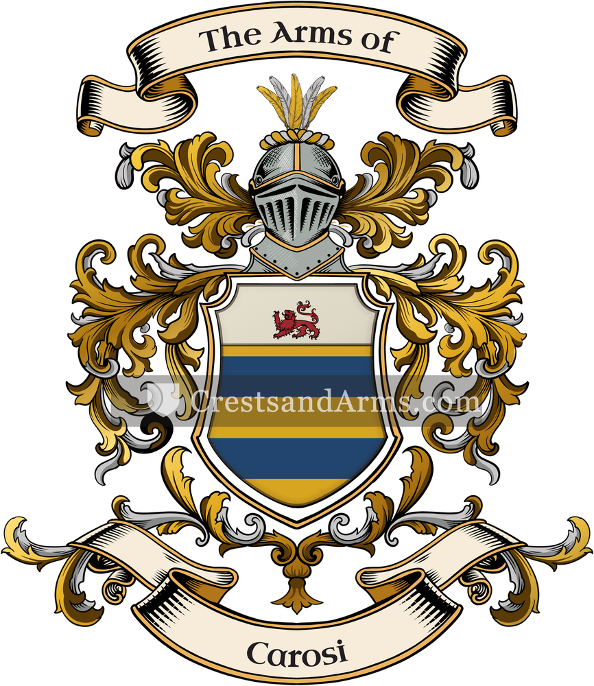 The Carosi coat of arms, drawn from the recorded blazon