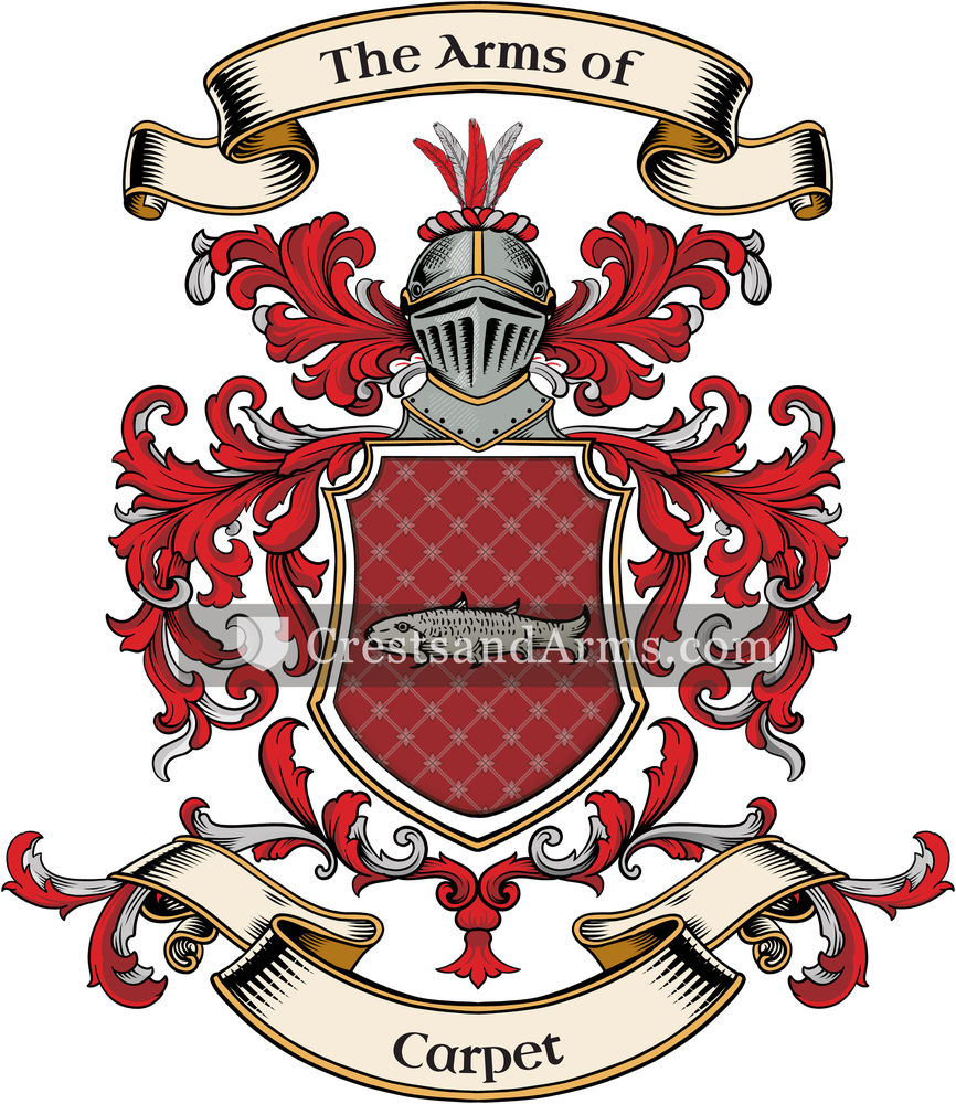 The Carpet coat of arms, drawn from the recorded blazon