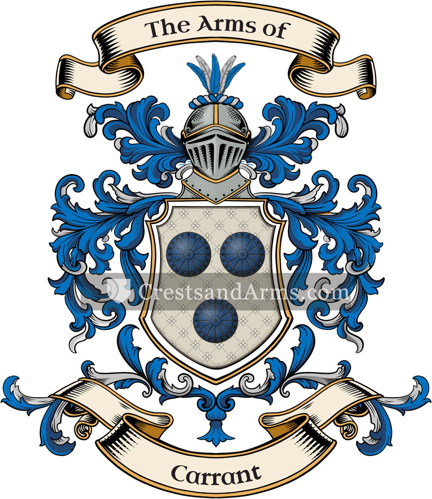 The Carrant coat of arms, drawn from the recorded blazon