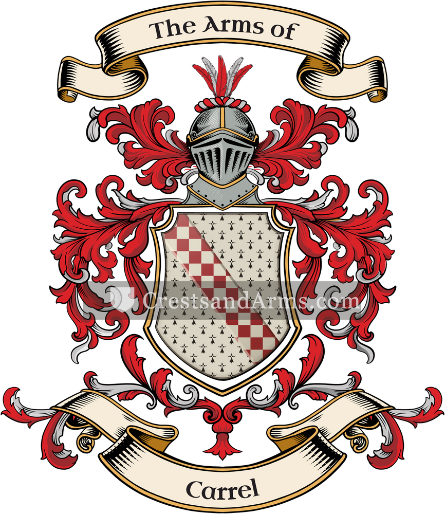 The Carrel coat of arms, drawn from the recorded blazon