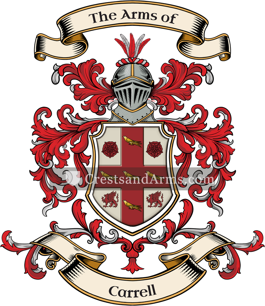 The Carrell coat of arms, drawn from the recorded blazon