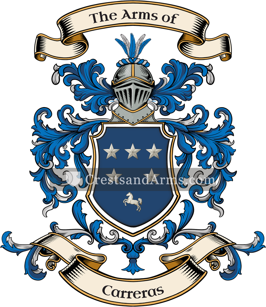 The Carreras coat of arms, drawn from the recorded blazon