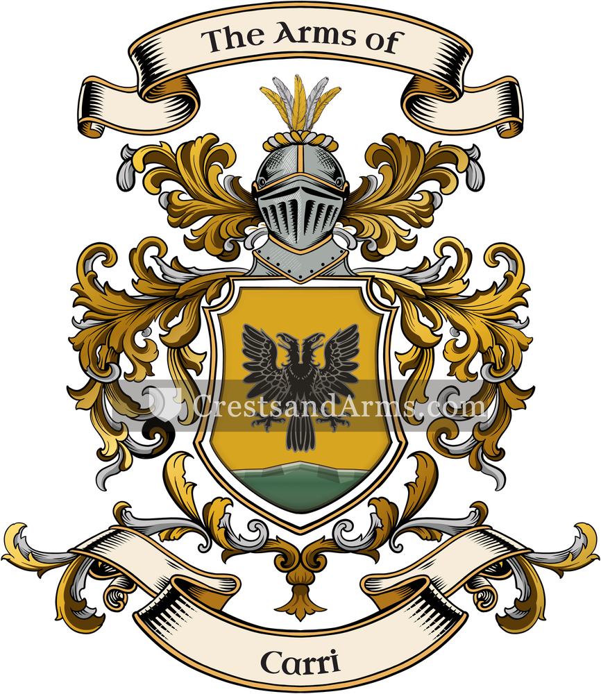 The Carri coat of arms, drawn from the recorded blazon